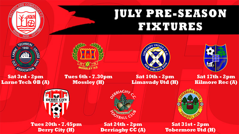 July pre-season fixtures confirmed