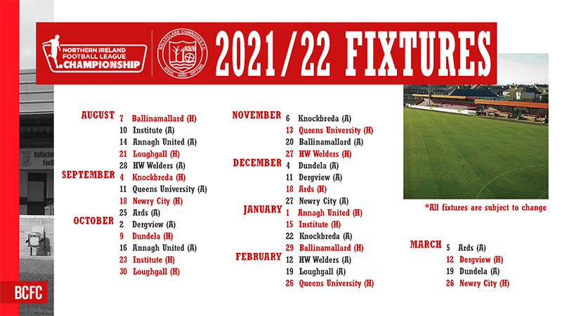Ballyclare Comrades 2021/22 NIFL Championship fixtures released